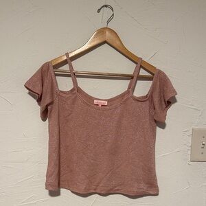 re:named Glittery Pink Cold Shoulder Crop Top